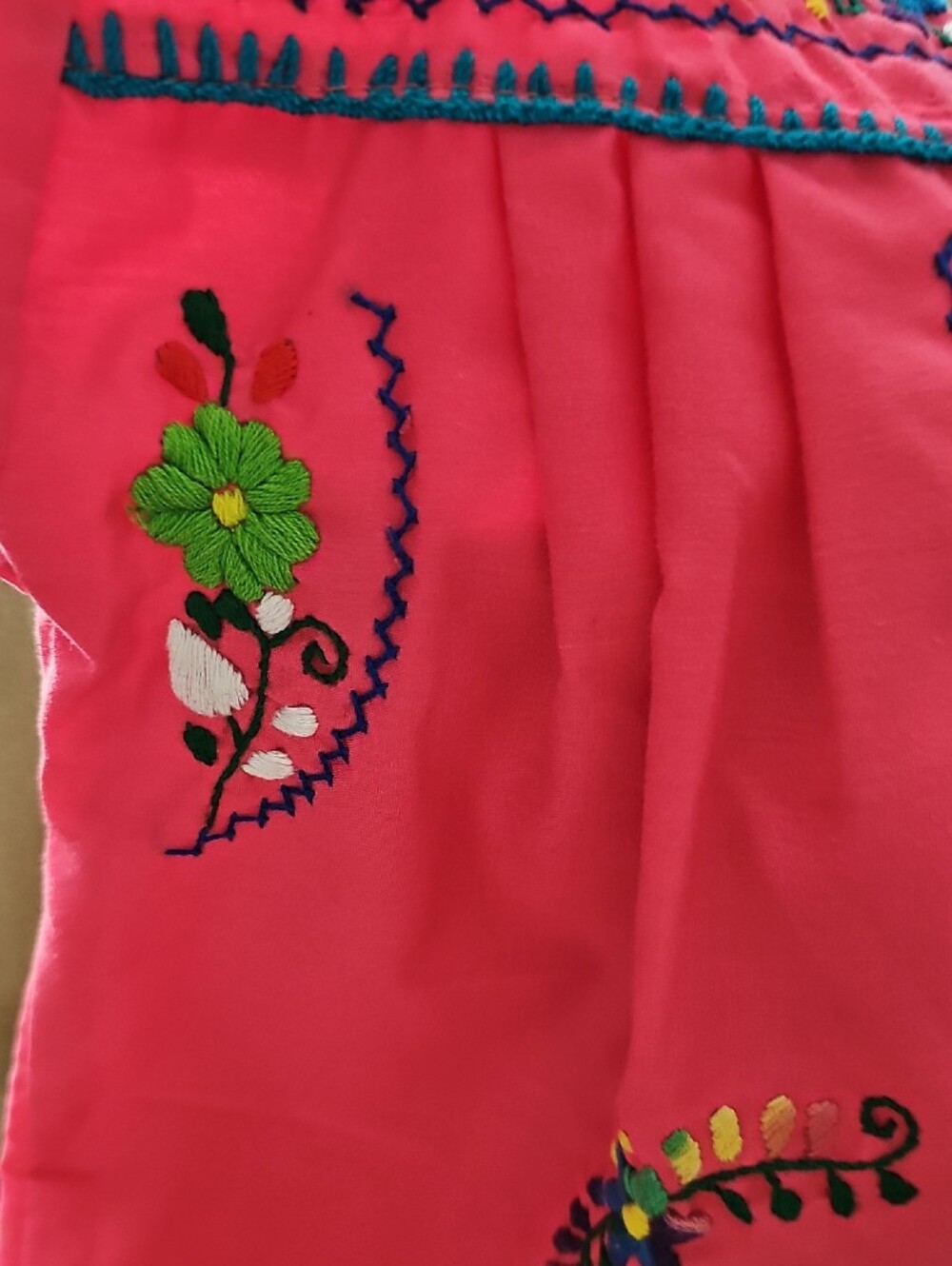 Hand-Embroidered Girl's Pink Mexican Dress - Picture 4 of 8